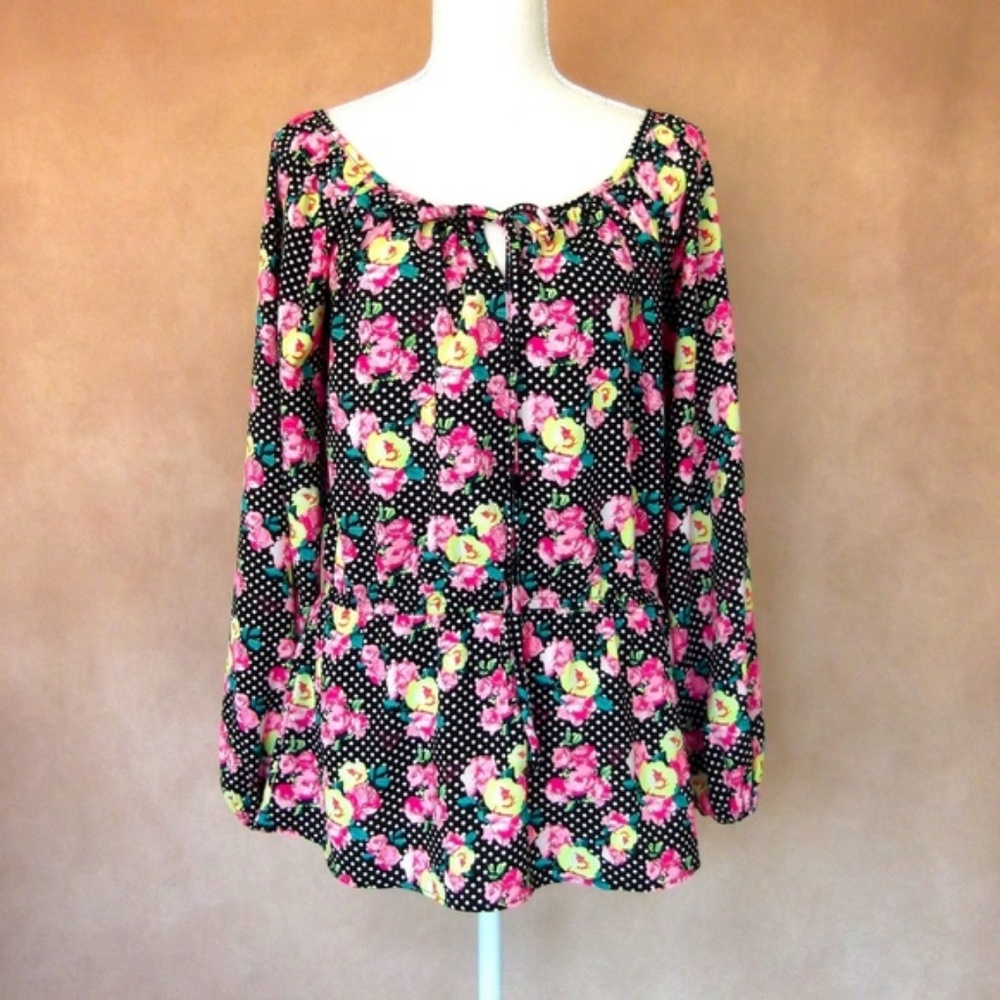 Betsey Johnson Adorable Floral Peplum Top Small